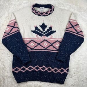 FABE Vintage 80's Knit Ski Nordic Argyle Diamond Chunky Sweater Medium
